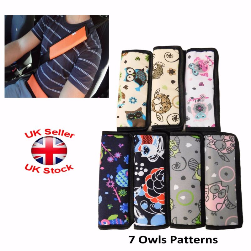 Car and Pram Safety Seat Belt Strap Shoulder Cover Harness Pad Pack:1or2 Owls