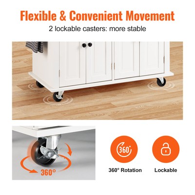 VEVOR 35.4" Kitchen Trolley Island Rolling Storage Cabinet Cart w/ Drawer & Rack