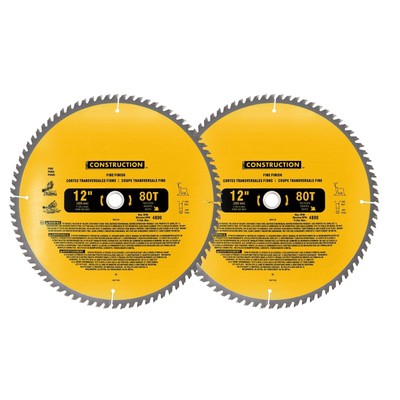 2-Pack 12 Inch Miter Saw Blade 80 T Fine Finish Stainless Steel Blade with 1 ...