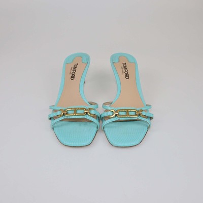 Tom Ford Aqua Blue Lizard Embossed Sandals