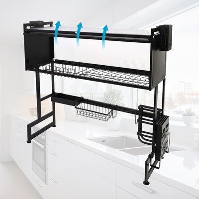 Over The Sink Dish Drying Rack 3 Tier Large Dish Rack Metal for Kitchen with Lid