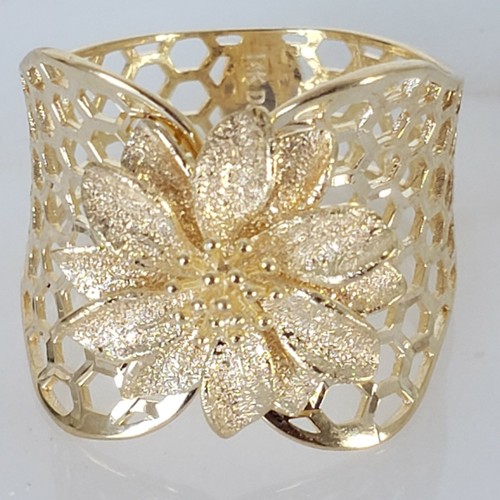 Pre-owned Handmade Big Real 14k Yellow Rose Gold Flower Ring Size 6 7 8 9 In No Stone
