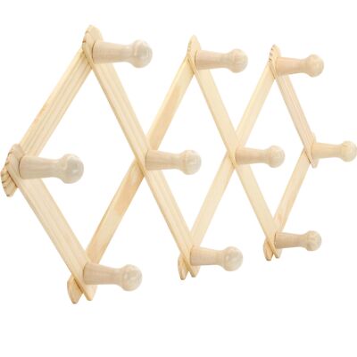 Hook Wood Expandable Wall Mount Coffee Mug Cup Holder Rack Kitchen Storage