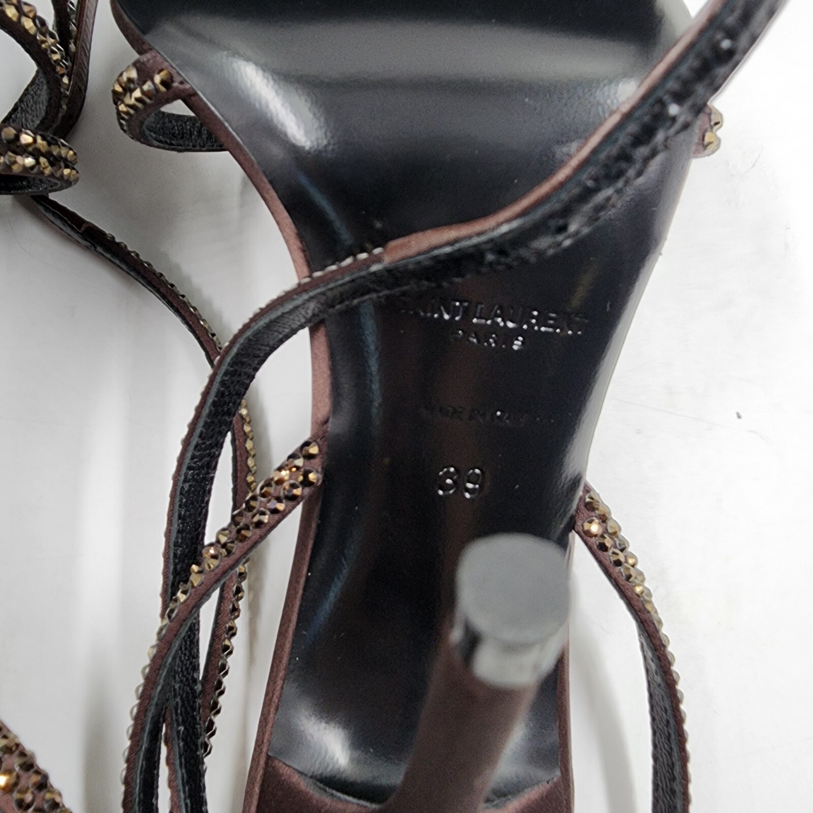 Saint Laurent Ava Embellished High Heel Sandals Women's 39/9 US Chocolate - Picture 9 of 19