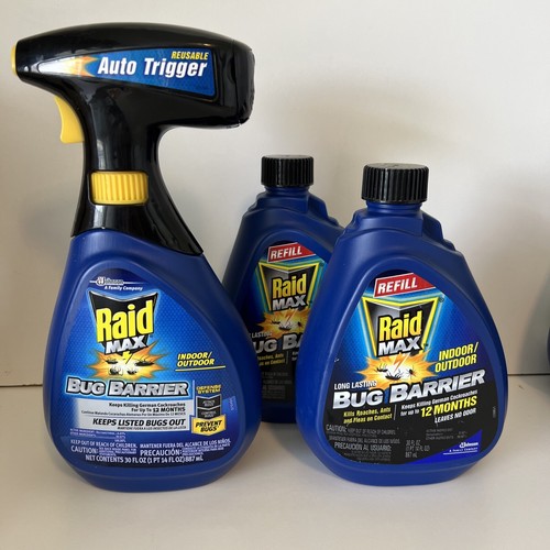 Raid Max Bug Barrier Trigger Spray Indoor / Outdoor NEW + 2 Refills