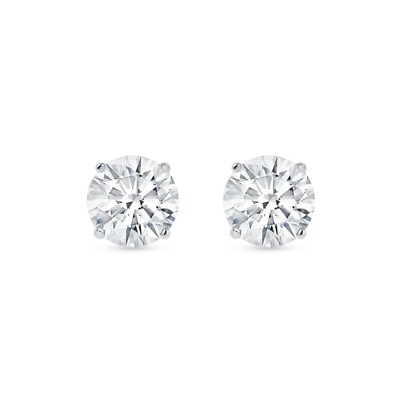 Pre-owned Shine Brite With A Diamond 4 Ct Round Earrings Studs Solid 14k White Gold Brilliant Cut Push Back Basket In White/colorless