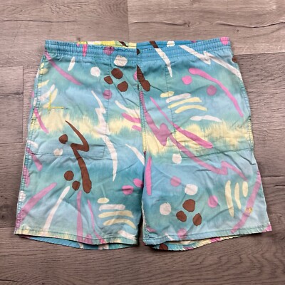 Vintage 80s 90s OP Ocean Pacific Rainbow Short Swim Trunks L 34'' Waist Surfer