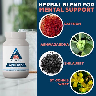 Ayush Herbs AyuDep - Saffron & Ashwagandha Supplements, Uplifting Formula for Women & Men, Herbal Support for Adults - 90 Vegetarian Capsules (1 Count) Additional Image