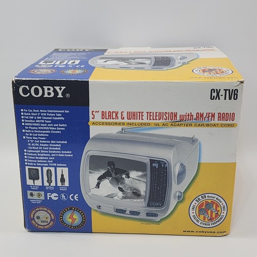 Coby CX- TV6 5" Black White Television W/ AM/FM Radio Owners
