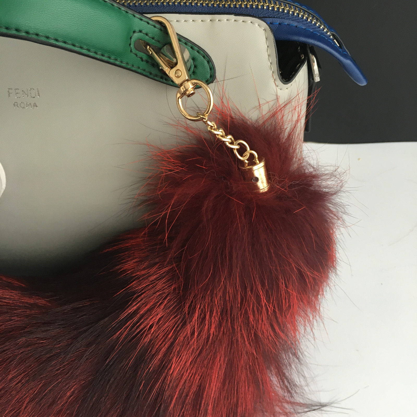 Red/Black 40cm 16" Real Fox Tail Fur Keychain Tassel Handbag Charm Pendant