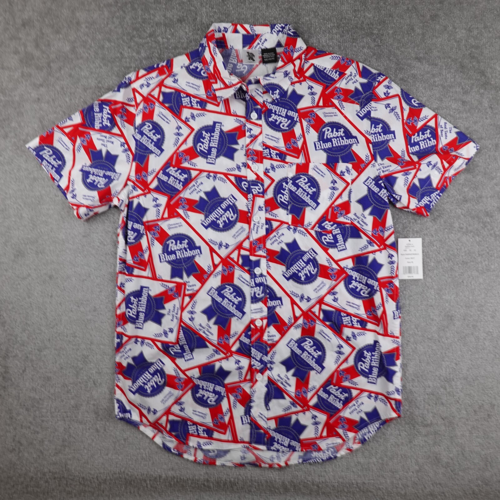 Pabst Blue Ribbon Shirt Men's M Multicolor Button Short Sleeve PBR Beer  Logo AOP | eBay