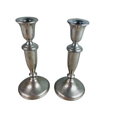 vtg empire candlesticks silver pewter Weighted 841   8''H