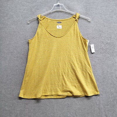 Old Navy Women Top Medium Yellow Striped Linen Blend Sleeveless Tank NWT