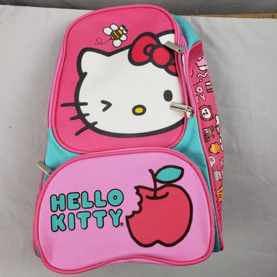 Hello Kitty Book bag Back Pack Pink turquoise Has Pocket 9x15 NWOT SANIRO