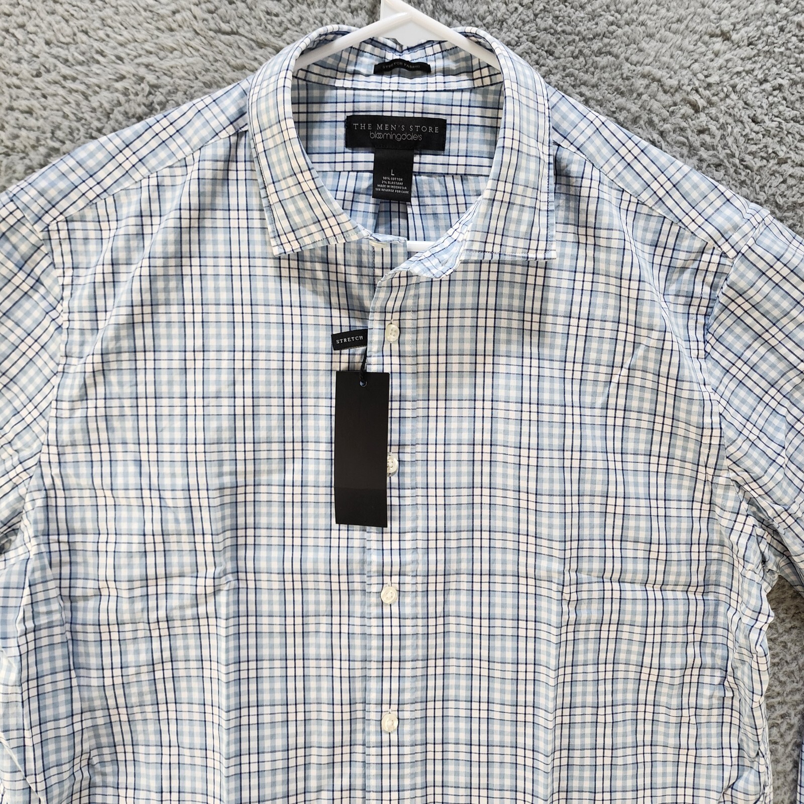 The Men's Store Classic Plaid Button Up Shirt Men's L Slate Blue Collared L/S - Picture 2 of 11