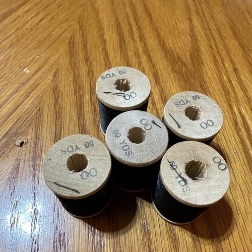 Vintage Gudebrod ?? Rod Winding Fly Tying Black Thread Wooden Spool Size  00