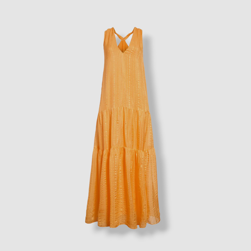 FRAME $799 FRAME WOMEN ORANGE SILK DRAPED CRINKLE TIERED HALTER MAXI DRESS SIZE S