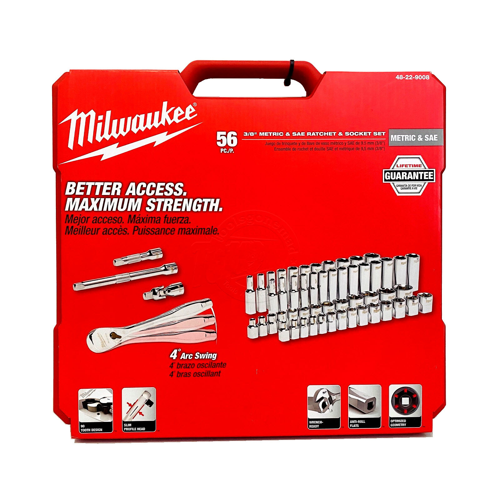 Milwaukee 56pce 3/8" Drive Ratchet & Socket SAE (Imperial) & Metric Set