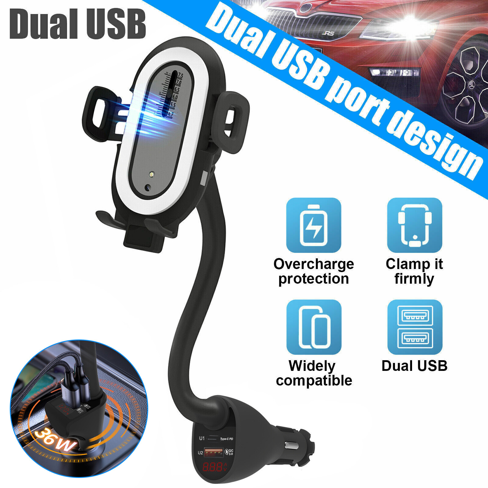 Dual Usb Wireless Charger Mount Holder Universal For Phone