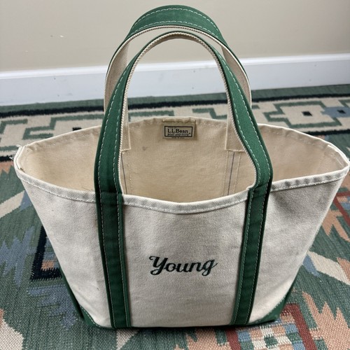 Vintage LL Bean Boat and Tote Green White USA Canvas Tote Vintage LL Bean Boat and Tote Green White USA Canvas Tote