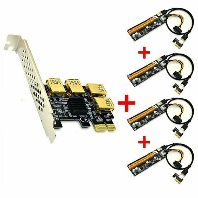 New 4 Slot USB 3.0 PCI-E Express 1x to 16x Riser Card Adapter PCIE Multiplier