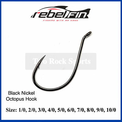 rebelFIN Octopus Hook - Black Nickel - 1/0 2/0 3/0 4/0 5/0 6/0 7/0 8/0 9/0 10/0