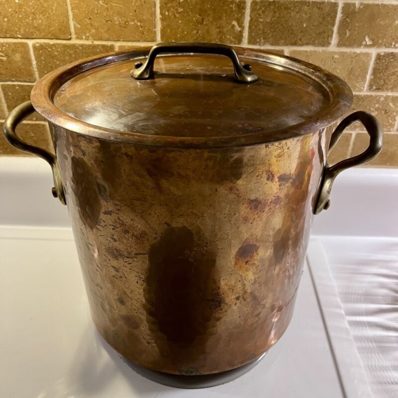 Williams Sonoma France Hammered Copper Stock Pot Vintage Heavy Duty Cookware