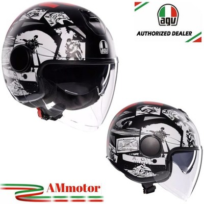Casco JET Doppia Visiera AGV Eteres History Matt Black White Red Moto Tg L 59 60