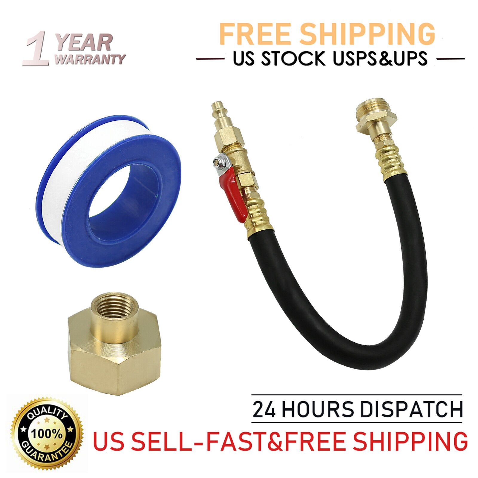RV Winterizing Kit Sprinkler Blowout Adapter w/Shut Off Valve 11.5" Air Compress