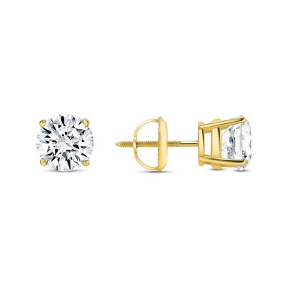 Pre-owned Shine Brite With A Diamond 3 Ct Round Real 18k Yellow Gold Simulate Diamond Earrings Studs Basket Screwback In White/colorless