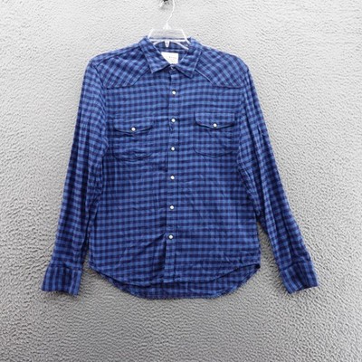 Lucky Brand Mens Long Sleeve Pearl Snap Flannel Shirt Medium Blue Plaid