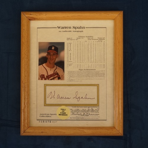 Warren Spahn HOF Photo & Stats Sheet Notarized & Certified - Free Shipping USA