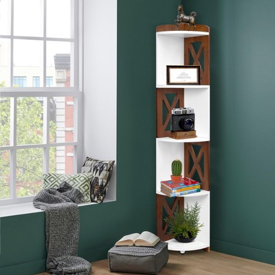 Corner Shelf Stand Wood Corner Bookshelf Corner Bookcase 5 Tier and Plant Stand