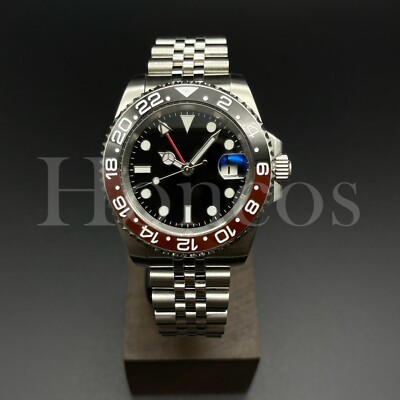 Custom Made GMT Pepsi Style Watch Automatic Movement BLK/BN/WHT Bezel S Bracelet