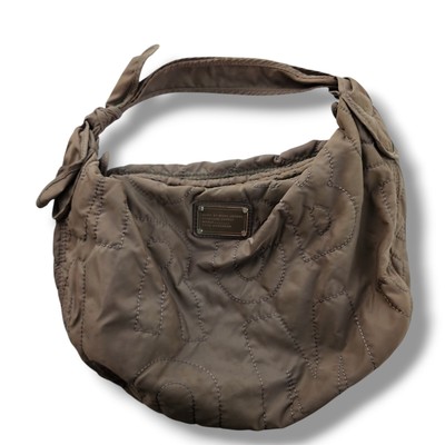 Mark Jacobs Tan Taupe Quilted Nylon Hobo Shoulder Bag Puff Crescent Lightweight 