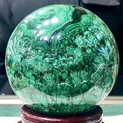 8.68LB Rare Natural Malachite quartz hand Carved sphere Crystal Healing