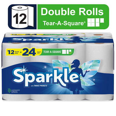 Tear-a-Square Paper Towels 12 Double Rolls White for Kitchen Bathroom US