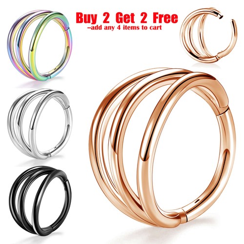 Surgical Steel Septum Clicker Nose Ring Hoop Lip Helix Daith Tragus Earrings 16G