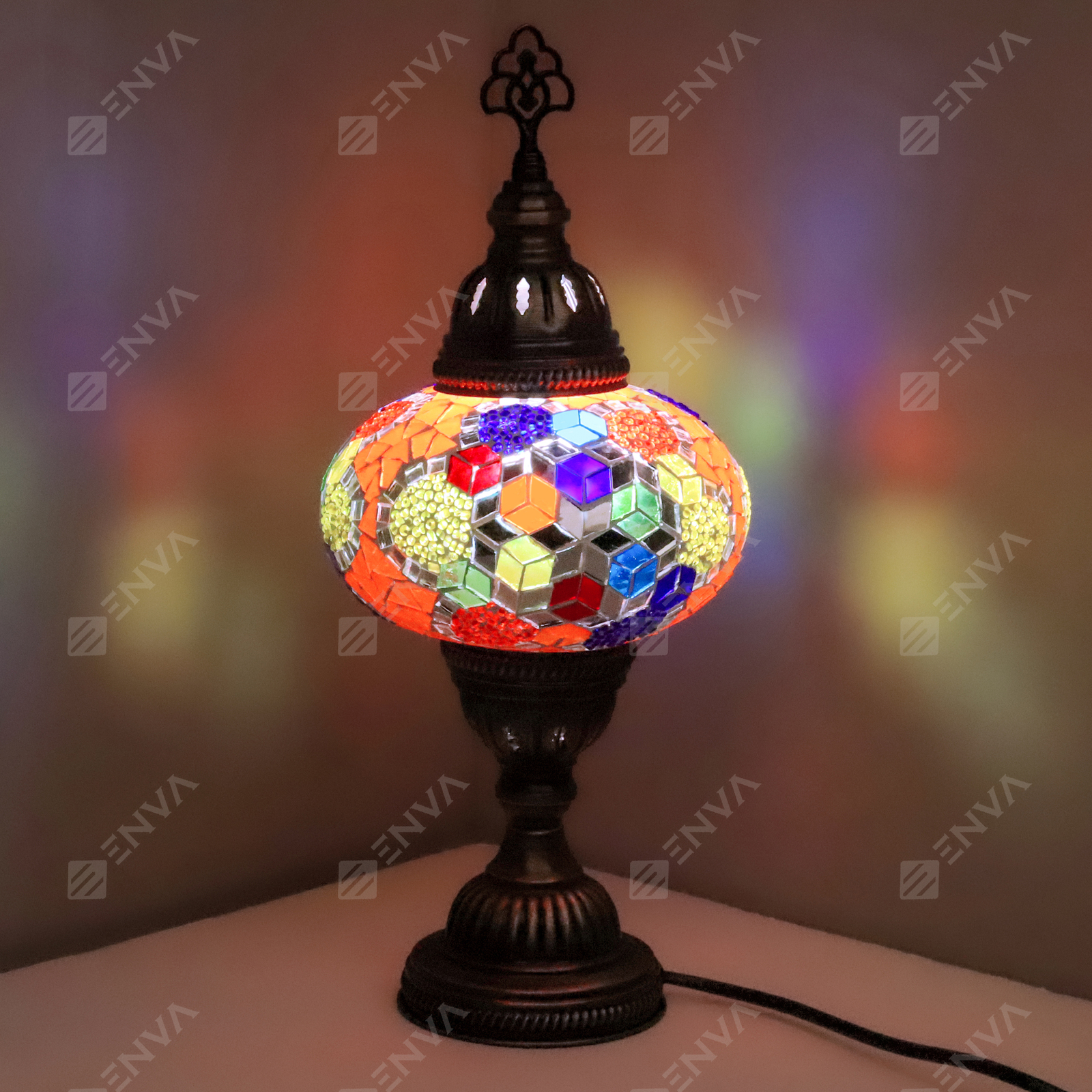 Turkish Moroccan Lamp Colourful Glass Mosaic Handmade Table Desk Light-Free Bulb
