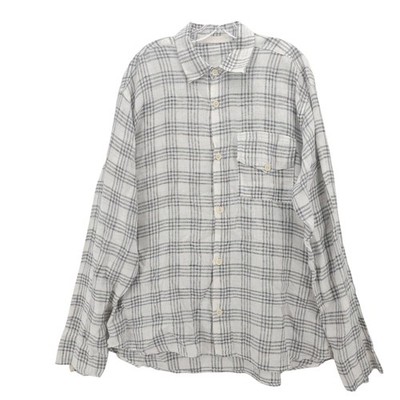 CP SHADES Men's 100% Linen Shirt Long Sleeve White Black Plaid EUC Size LARGE