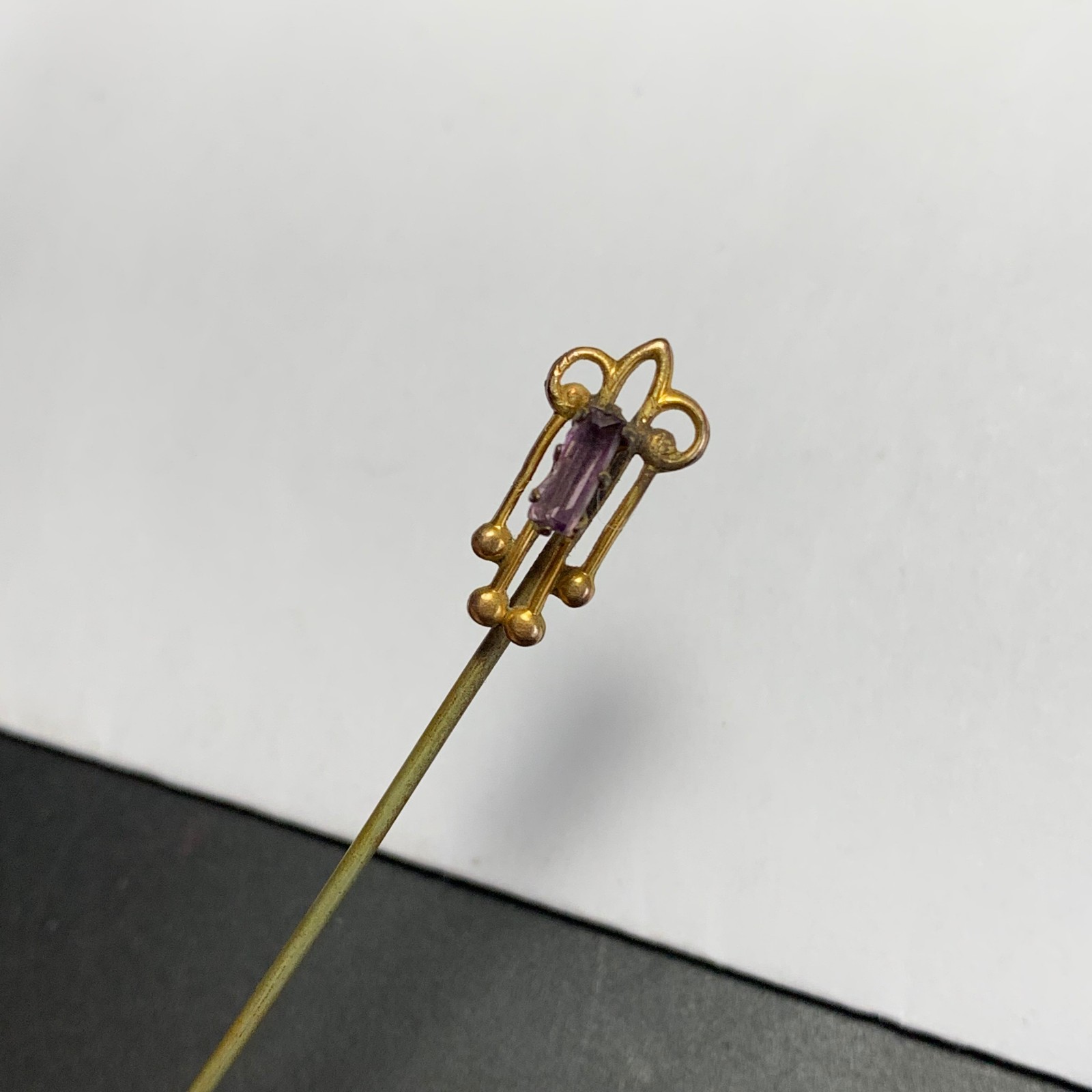 Antique Victorian Gold Plated  Amethyst  Paste Glass Stick Pin