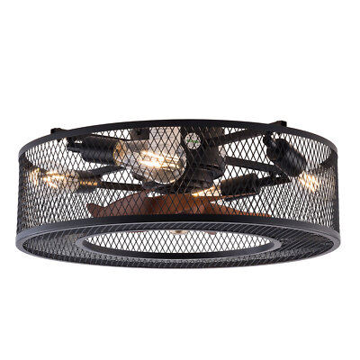  20'' Rustic Chandelier Caged Ceiling Fan Light Flush Mount Fan 3-Speed + Remote