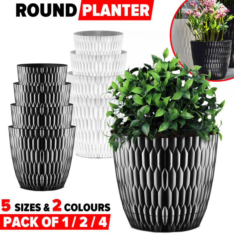 Plant Pots With Saucer Indoor Flower Pot With Drainage Hole Round Outdoor Garden