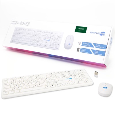 Wireless Mouse and Keyboard Kit White Arabic QWERTY Set M&K Arabic