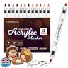CHARSOCO Brown Tones Acrylic Paint Pens, 12 Colors Markers Set with Soft Brush and Bullet Tip, for Rock, Painting, Wood, Glass, Ceramic, Canvas, Stone, DIY Crafts, Making Art Supplies, Fabric Paint