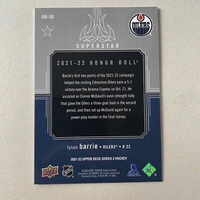 2021 Upper Deck Series 2 Hockey #HR-98 Tyson Barrie Honor Roll