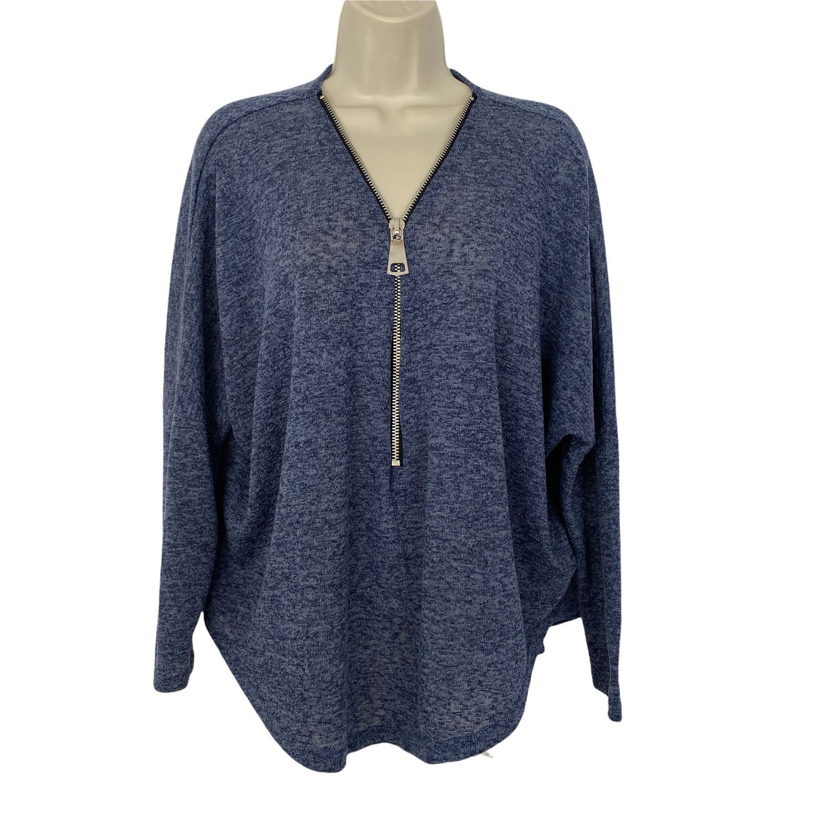 Joan Vass Studio Sweater Womens Large Blue Popover V Neck Boxy Flowy Lightweight