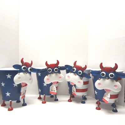Exhart Patriotic Metal Cow Planter Statue Lot of 4