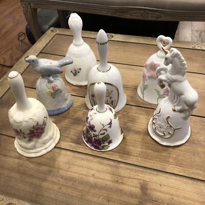 Vintage Bone Porcelain and Ceramic Bell Lot Of 7