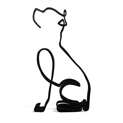 Minimalistic Metal Black American Pit Bull Terrier Dog Statue Figurine Gift Idea